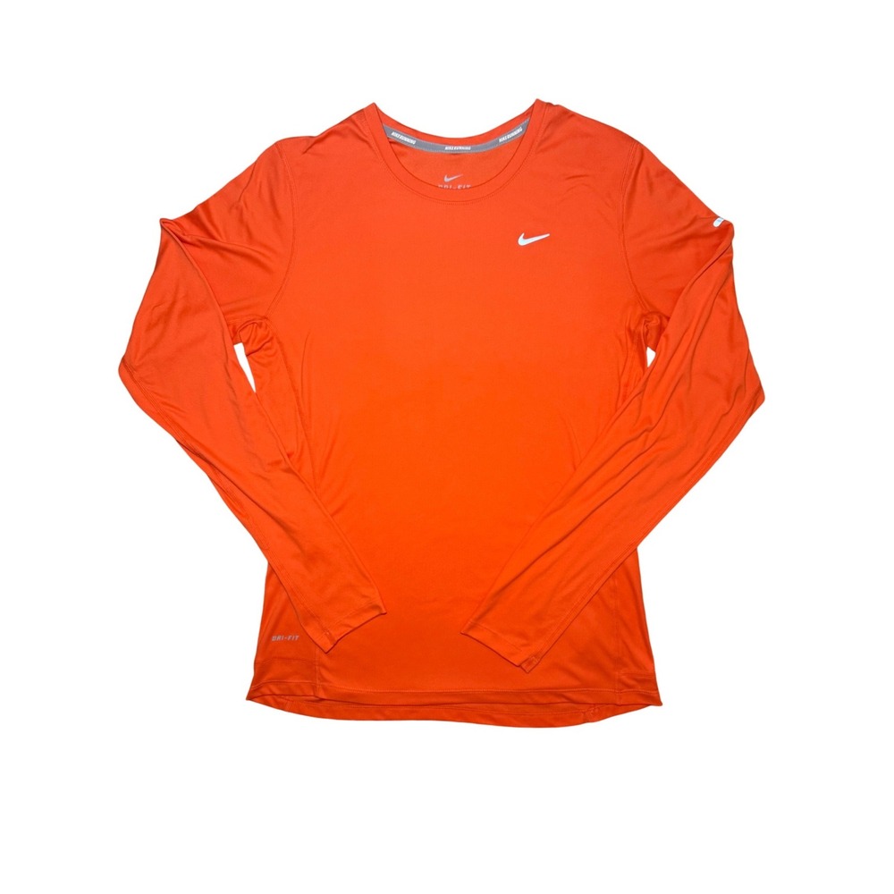 Nike Miler Running Womens Medium Orange Dri-FIT Shirt Long Sleeve Workout Top
